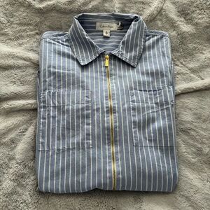 Calvin Klein Light Blue Striped Zip Shirt